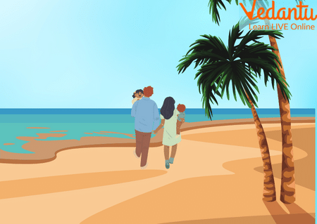 A Family Walking on the Beach