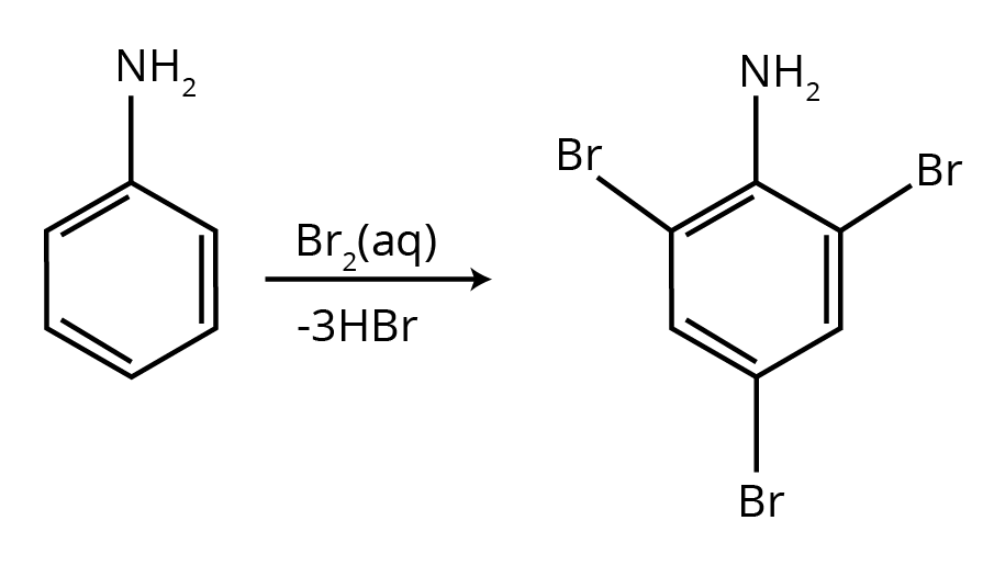 ${{C}_{6}}{{H}_{5}}N{{H}_{2}}+B{{r}_{2}}(aq)\to $