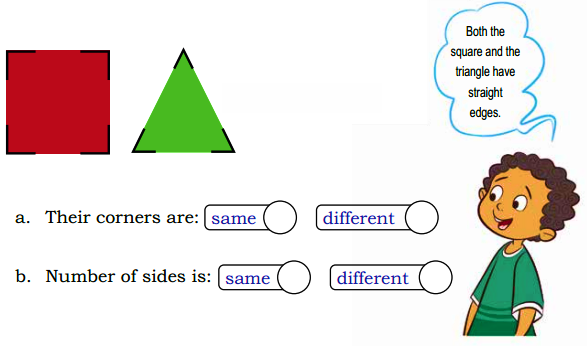 Look at these two shapes and discuss their similarities and differences. Tick ü the appropriate word.
