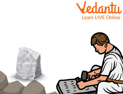A Man Cutting the Stone with his Tools