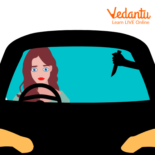 A Woman Driving a Car While a Killer is in the Backseat with a Weapon