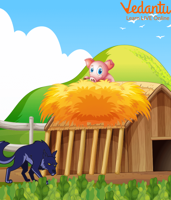 The wolf watching down from the pig’s house