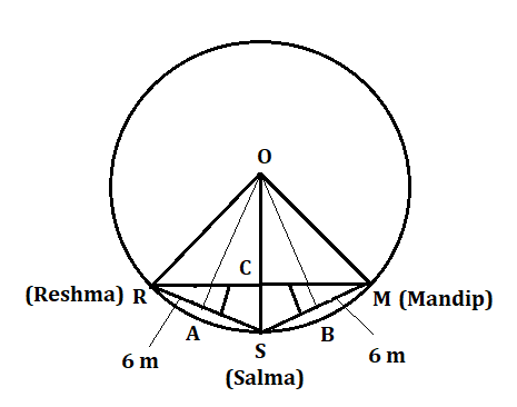 two perpendicular line OA and OB on line RS and SM