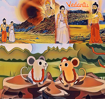 The priest and his daughter with the Mountain God and the Mouse Groom