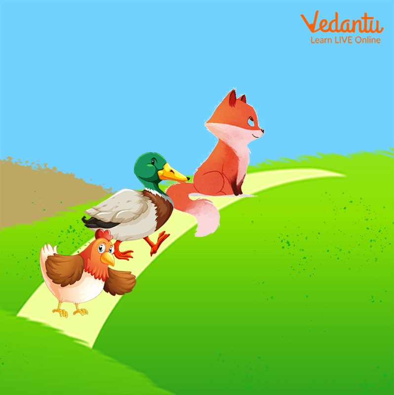 Henny-penny, Cocky-locky, and Ducky-daddles going along