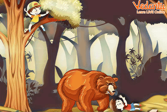 Bear Sniffing the Ears of the Friend on the Ground