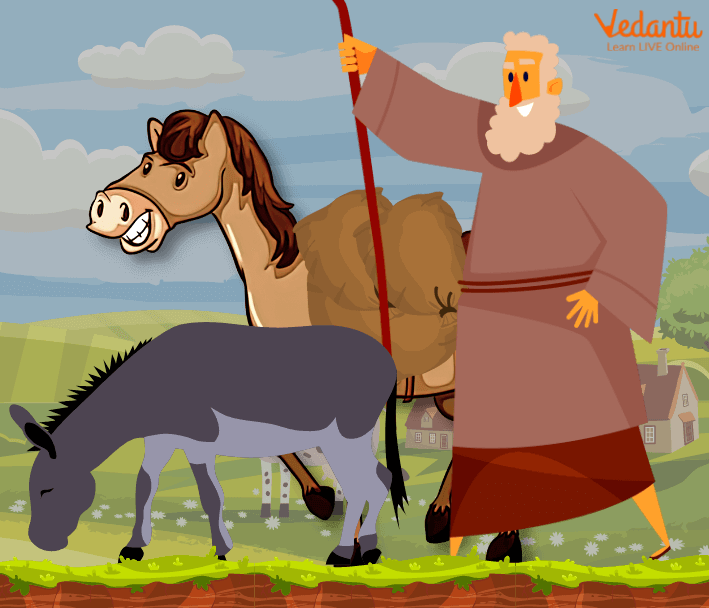 The horse carrying all the load and the donkey relaxed