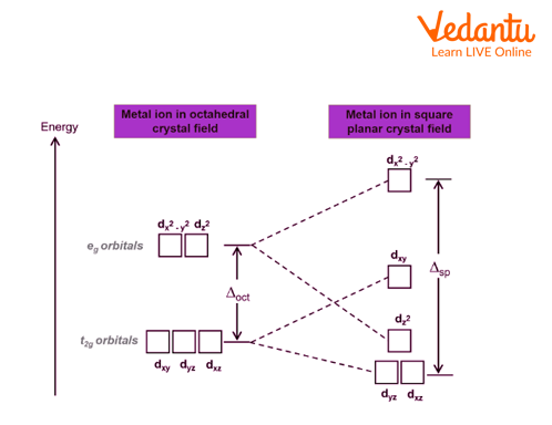 Representing Crystal Field Splitting in Square Planar Complex