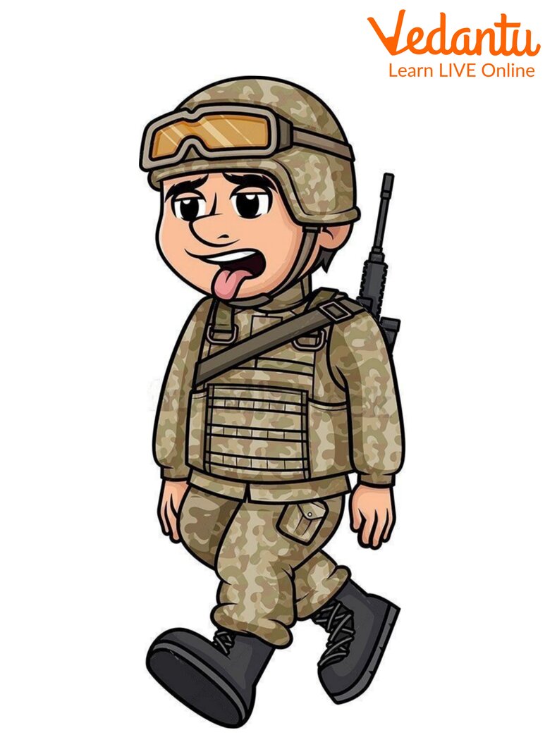 A tired soldier looking for shelter