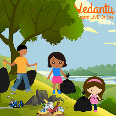 Children picking up litter