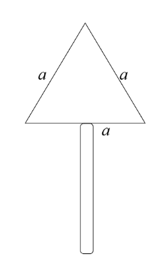 A traffic signal board with triangular head and rectangular base