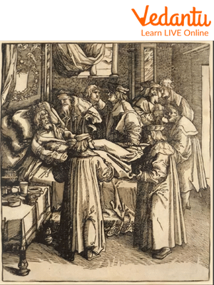 The youth sees Death at the feet of the king’s bed and decides to save his life