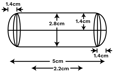 The diagram of gulab jamun shaped like a cylinder with two hemispherical ends is shown in the following diagram.