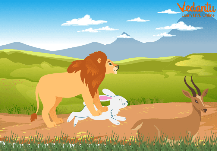 The lion landed on the back of the hare