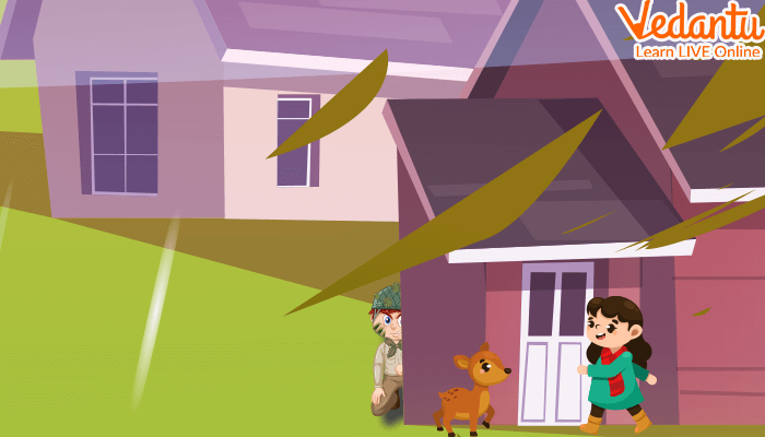 Sister Welcoming Fawn and the Soldier Watching