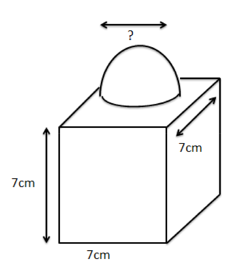 A cubical block of side 7cm is surmounted by a hemisphere