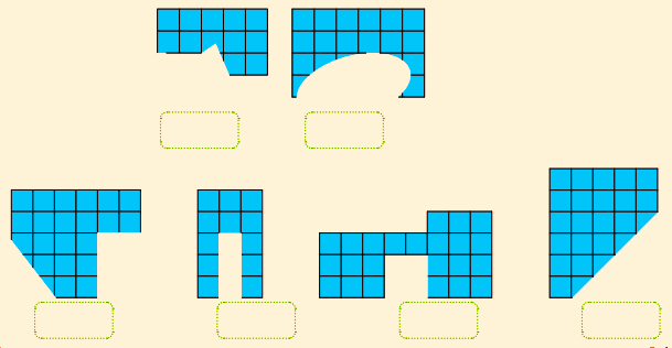 Here are some rectangles that are torn. How many square pieces have been torn from each shape
