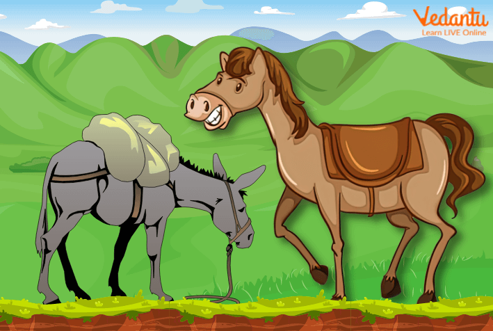The donkey requesting the horse to share his load