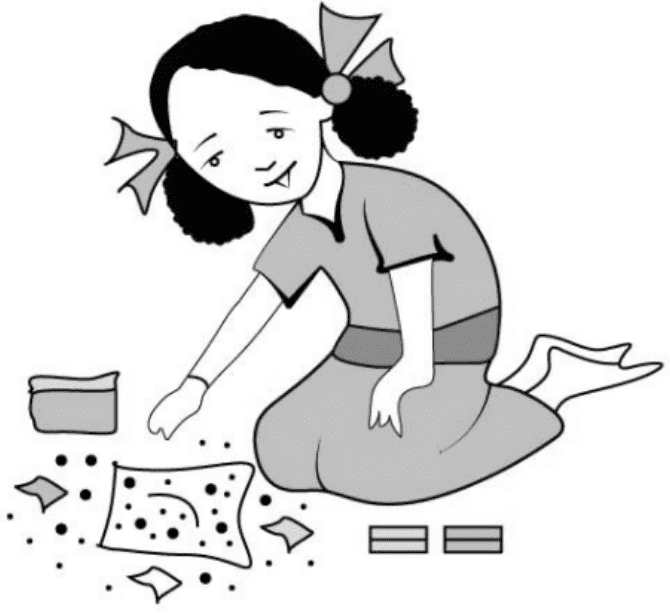 Radha is drawing dot rangoli