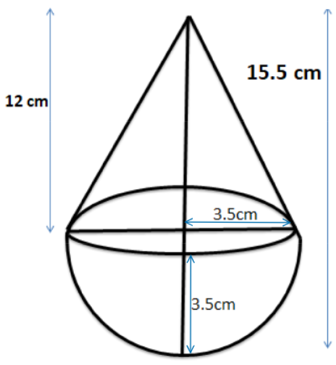 A toy is in the form of a cone of radius 3.5cm mounted on a hemisphere of same radius